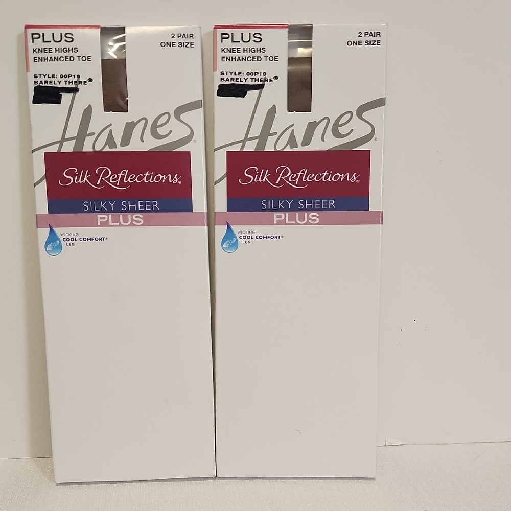 Hanes Silk Reflections Silky Sheer Plus Size Knee Highs Lot Of 2‎ Barely There
